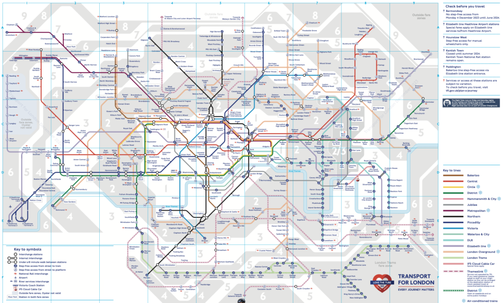London tube map with zones, source: TFL